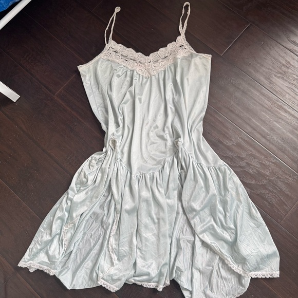 Vintage satin lace slip dress pastel blue babydoll nightgown coquette fairy XL - Picture 11 of 13
